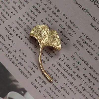 Retro Matte Gold Ginkgo Leaf Brooch for Women
