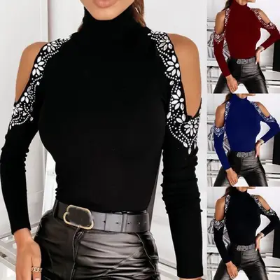 Maroon Embroidered Shoulder Cutout Top with Leather Pants