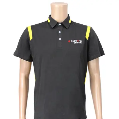 Gray Printed Cotton Lapel T-Shirt Short Sleeve Company Meeting