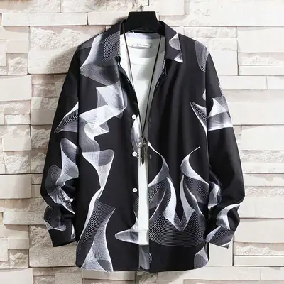 Men's White Korean Style Long Sleeve Shirt