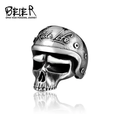 Stainless Steel Skull Motorcycle Ring for Men