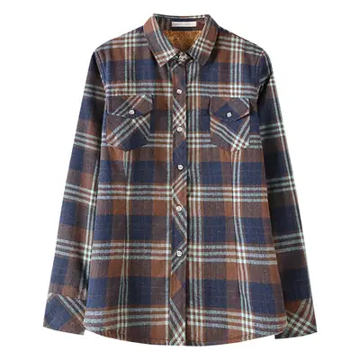 2025 Winter Plaid Women Shirt Slim Fit Cotton Fleece