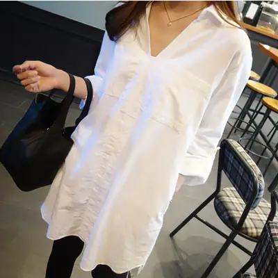 2025 Korean Style White Long Sleeve Lazy Chic Shirt