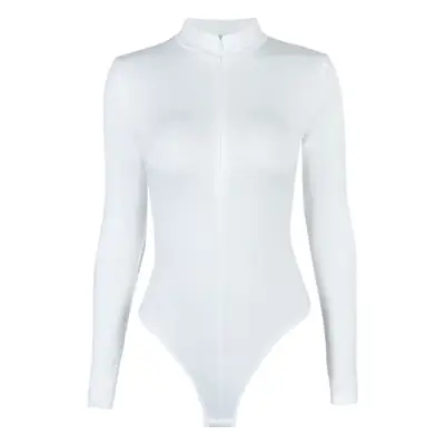 White Fleece Lined Zipper Body Suit for Women