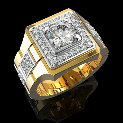 Men's Square Gold Diamond Watch with White Crystal Wide Face