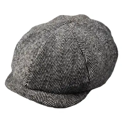 Men Woolen Octagonal Beret Hat Grey