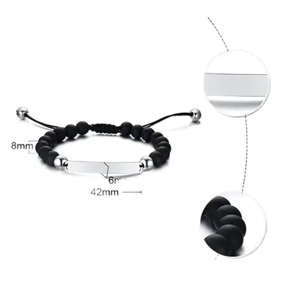 Men's Adjustable Adjustable Hand Rope Braided Nylon Rope Matte Black Onyx Beaded Nylon Rope Braided Hand Rope Men's Adjustable BR-610