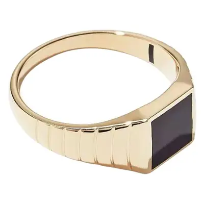Titanium steel plated 18K gold black epoxy square tail ring with joint ring