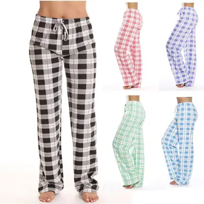 Women's Blue & White Plaid Pajama Pants