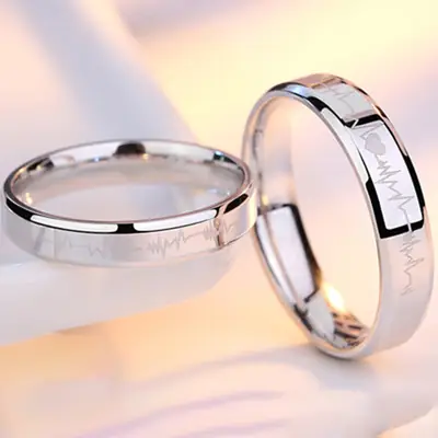Korean Style Heartbeat Silver Ring for Couples
