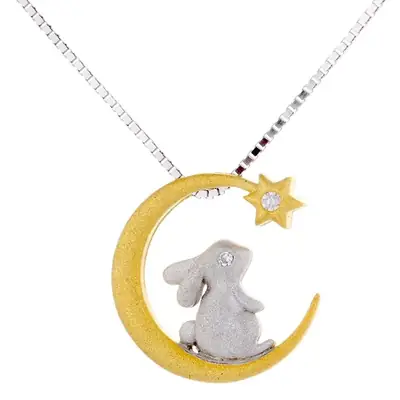 Original Design Color Separation Moon Rabbit Necklace Women's 925 Sterling Silver Mid-Autumn Zodiac Pendant Niche ins Clavicle Chain Gift