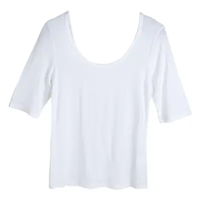 Women's White Double U-Collar T-Shirt Long Sleeve Base