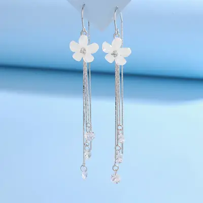 S925 Sterling Silver Ear Wire Women's Versatile Accessible Luxury Flower Flash Zirconium Earrings Long Elegant Sweet Earrings Women's Earrings Tassels