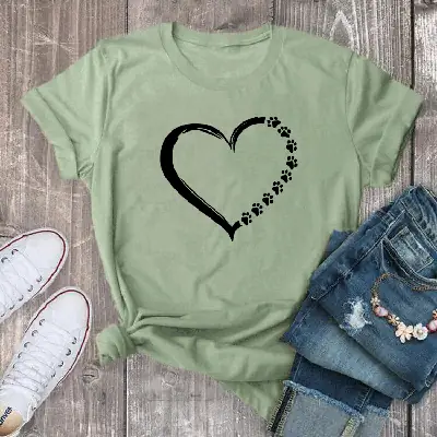 Pink Heart Print Short Sleeve T-Shirt for Women