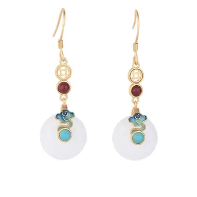 Court Design Jade Safety Buckle Earrings for Women