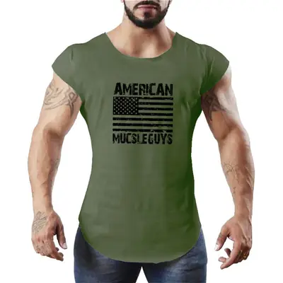 Men's Blue American Flag Bat Sleeve Top T-Shirt