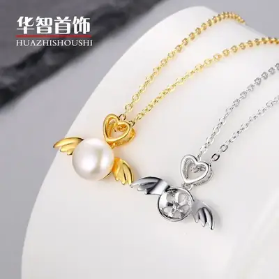 Golden Angel Wings Pearl Pendant Necklace for Women