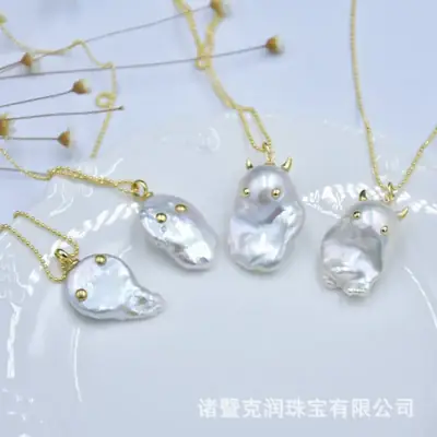 Unisex Pearl Pendant Set 925 Silver Demon Design