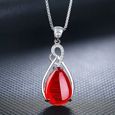 Red Heart-Shaped Agate Pendant with White Gold Plating