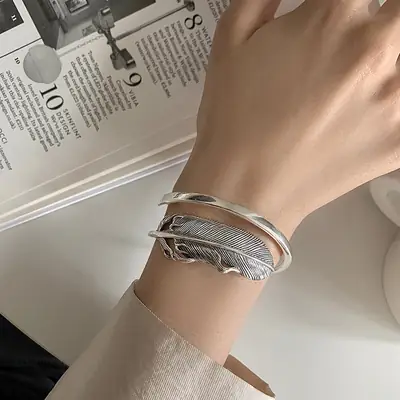 Stereen Silver Feather Bracelet for Women