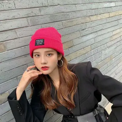 Women Yellow Knitted Patch Hat for Winter Warm Woolen