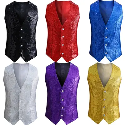 Golden Sequined Men's Vest for Dance & Party Wear