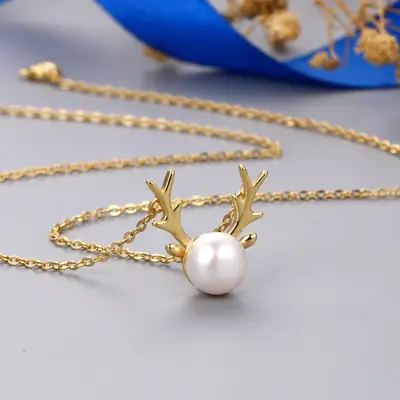 Antler Pearl Necklace Pendant for Women Gold Chain