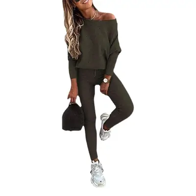 Women 2026 Off-Shoulder Sweatpants Set Solid Gray