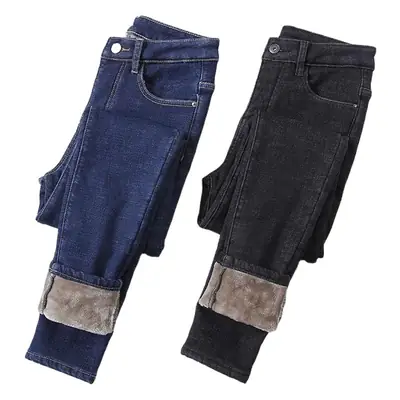 2021 Winter Fleece Warm Fleece Jeans Women High Waist Slimming
