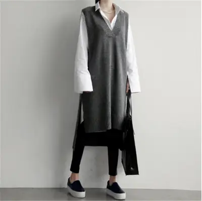 2025 Korean Style Grey Knitted Vest Skirt Set