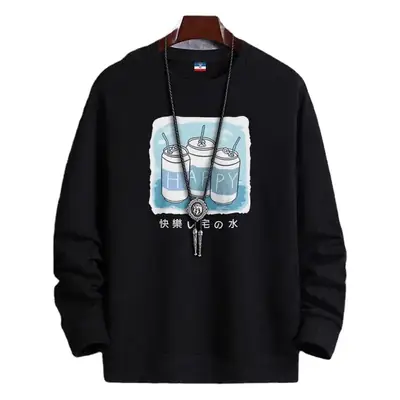 Men Fleece Sweatshirt Black Long Sleeve Winter Warm