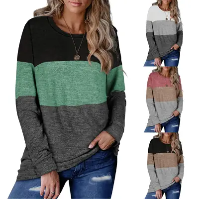 Women's Color Block Round Neck Sweatshirt Set