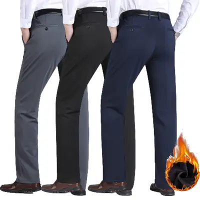 Men's Slim Fit Navy Blue Elastic Waist Pants