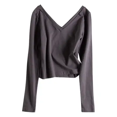 Women White V-Neck Long Sleeve Top Winter Casual