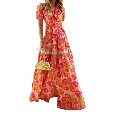 Women Printed Long Sleeve Floral Gown Dress