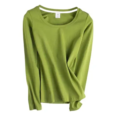 Women's White Long Sleeve Slim Fit Round Neck Top