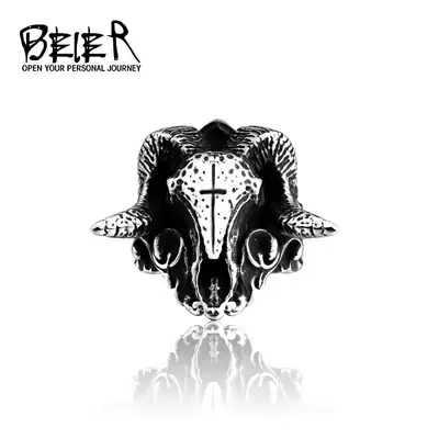 Viking Horn Skull Ring Men's Stainless Steel Ring