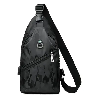 Men's Korean Water-Resistant Oxford Chest Bag with Logo Print