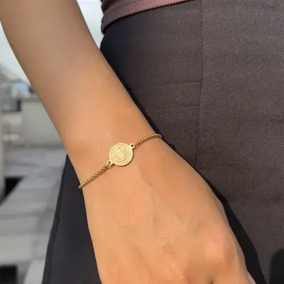 Stainless Steel Adjustable Coin Chain Bracelet Gold Plated