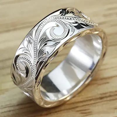 Silver Gold Engraved Travel Commemorative Ring for Women