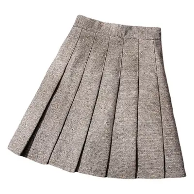 Women Woolen Grey Pleated Skirt High Waist Large