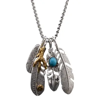 Japanese Feather Pendant Necklace for Men Women Long Sweater Chain