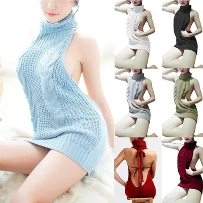 Red Sexy Backless Knitted Sweater for Women