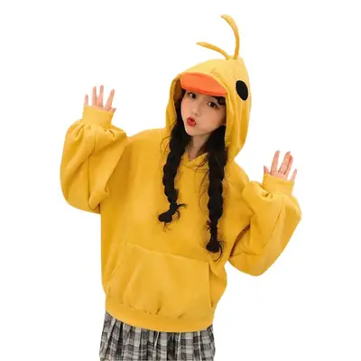 Yellow Fleece Duck Hoodie with Hooded Cap