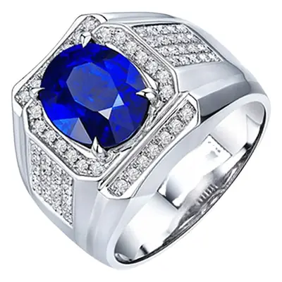 Open Aggressive Large Naked Diamond Sapphire Ring Plated with 18K White Gold Diamond Inlaid with Color Treasure Full Diamond Group Men's Ring