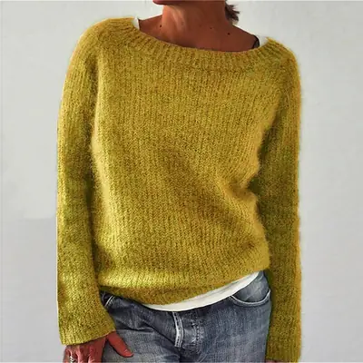 Women Grey Knit Long Sleeve Sweater Solid Color