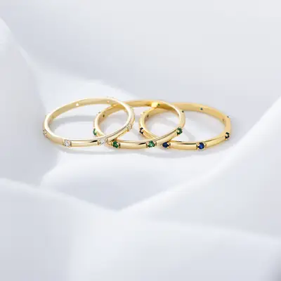 S925 Sterling Silver Zircon Ring with Green Stones