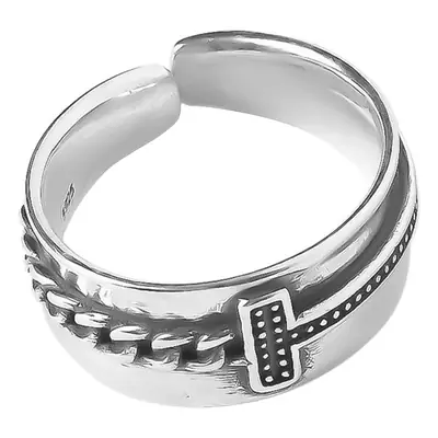 Women's S925 Silver Ot Buckle Ring with Geometric Chain