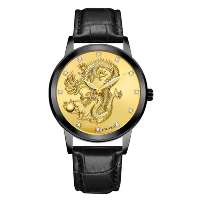 Men's Gold Dragon Dial Waterproof Quartz Watch