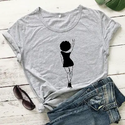 White Graphic T-Shirt with Girl Back Print